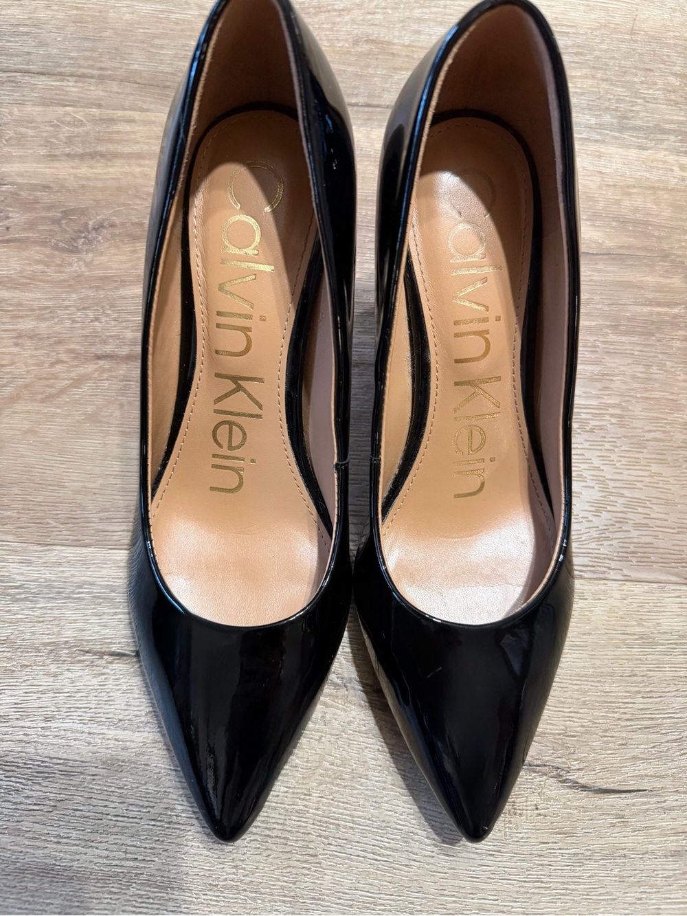 Calvin Klein Black Patent Pointed Pumps